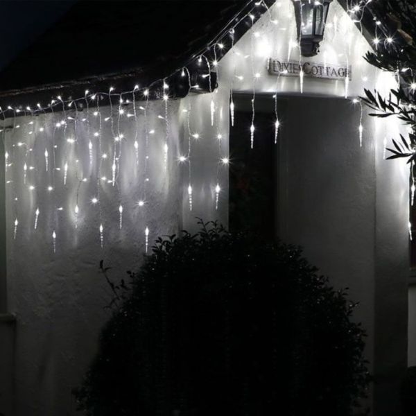 LED Multifunction Jack Frost Icicle Lights With Timer - White