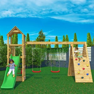 Fleppi Pressure Treated Climbing Frame with Swings and Slide