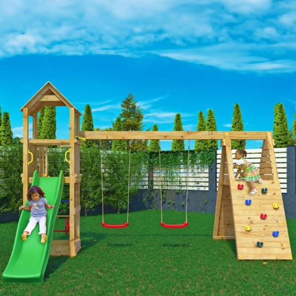 Fleppi Pressure Treated Climbing Frame with Swings and Slide