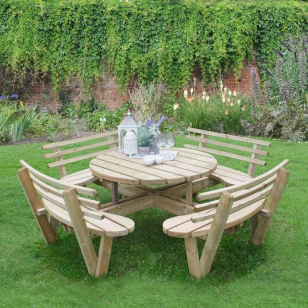 Round bench table set sales