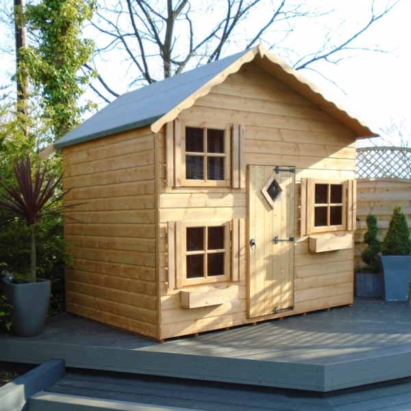 Wooden wendy house discount with upstairs